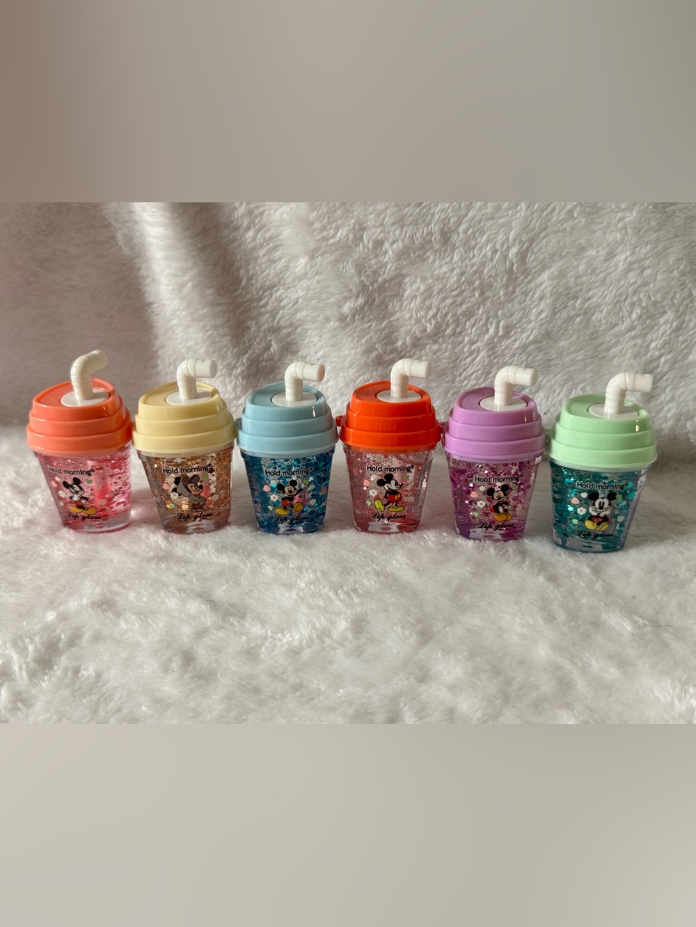 Mickey Mouse Glitter Sip Cup Lip Gloss Set - Pastel Color Lids